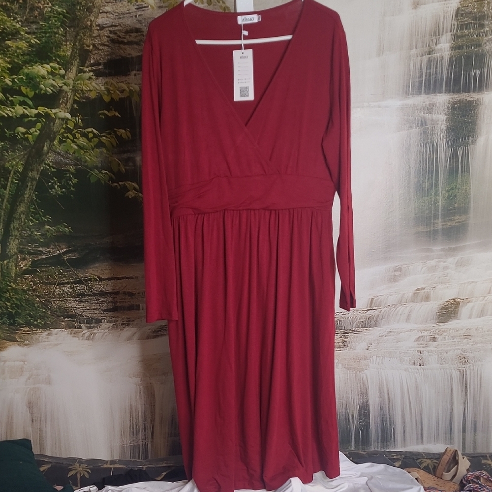 New with tags! Missky Womens 2XL burgundy wine flowy fall dress